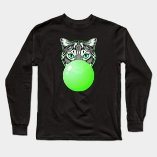 Green Bubblegum Cat Long Sleeve T-Shirt